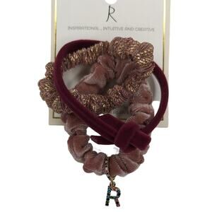 R Initial Charm with Scrunchies Ponytail Hair TIe Set